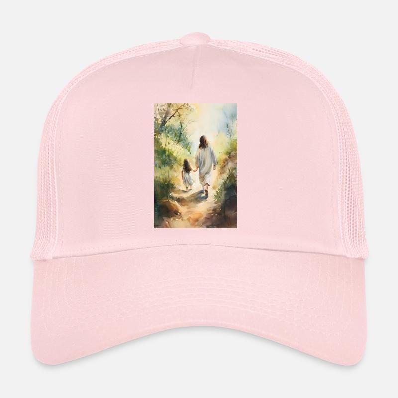 Jesus Wandeln Mit Einem Mädchen, Aquarellmalerei, Trucker Cap