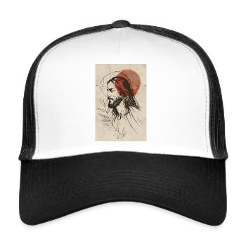 Jésus minimaliste contemporain - Casquette trucker  - blanc/noir - Devant