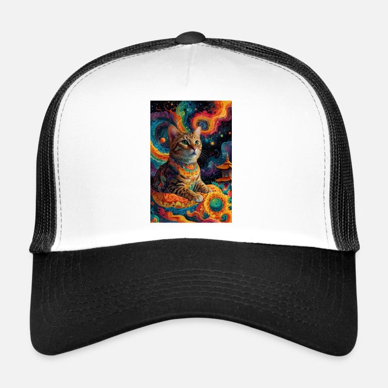 Chat Bouddha - Casquette trucker  - blanc/noir