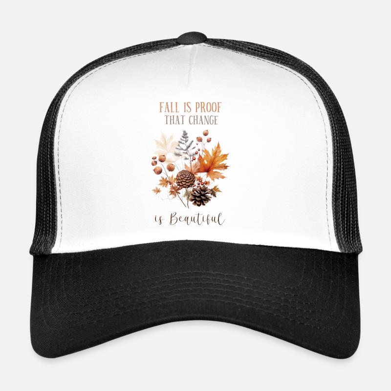 Bunte Herbstblätter und Zitat - Trucker Cap - Weiß/Schwarz
