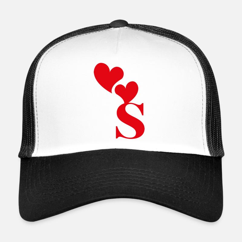 Buchstabe s rotes Herz - Trucker Cap - Weiß/Schwarz