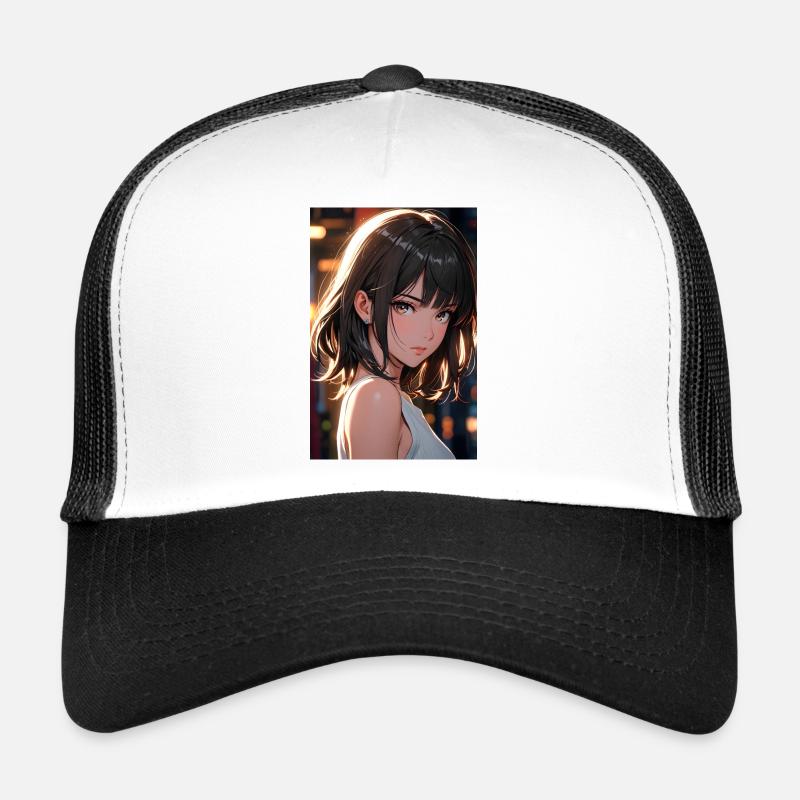 Wunderschöne Anime-Kunst – Porträt eines Mädchen - Trucker Cap - Weiß/Schwarz