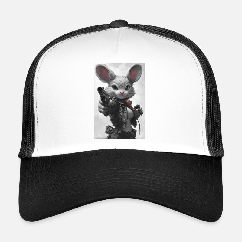 Actionhäschen im Lederjacke Trucker Cap