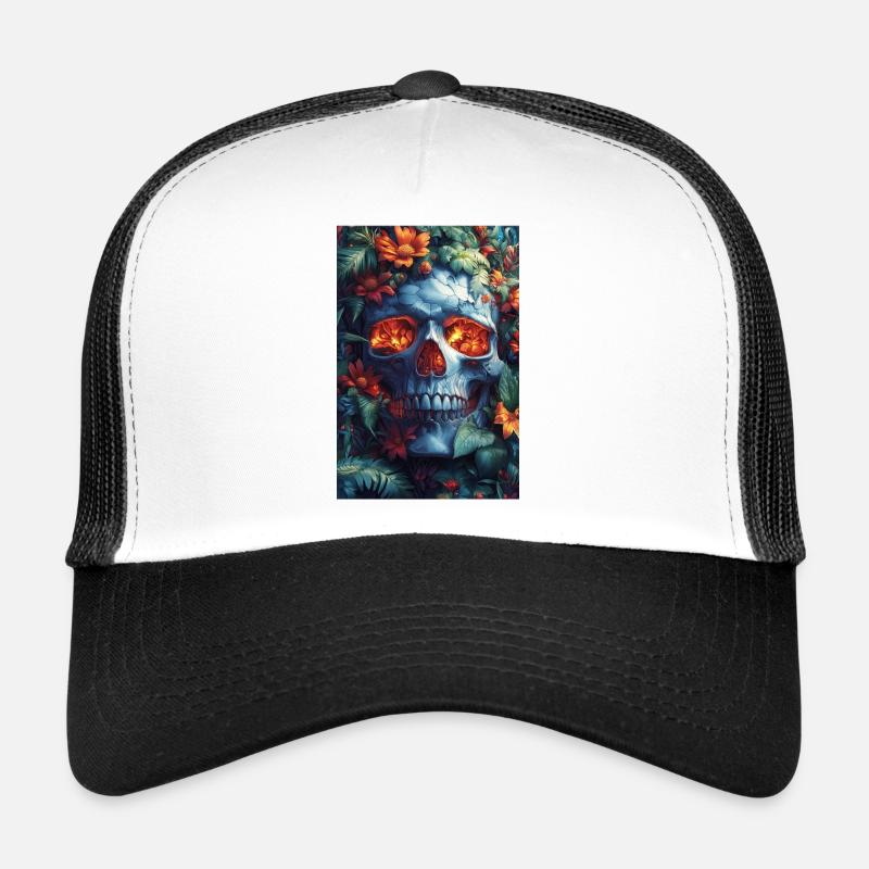 Flammender Schädel im Blütenreich Trucker Cap