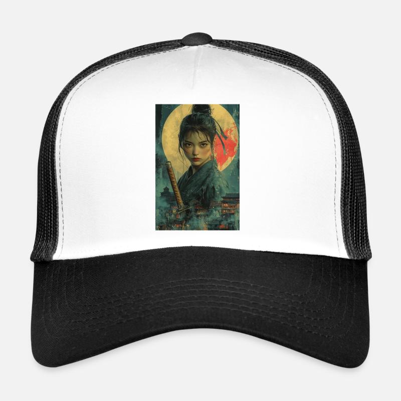 Mondlicht-Samurai im Asiatischen Stil - Trucker Cap - Weiß/Schwarz