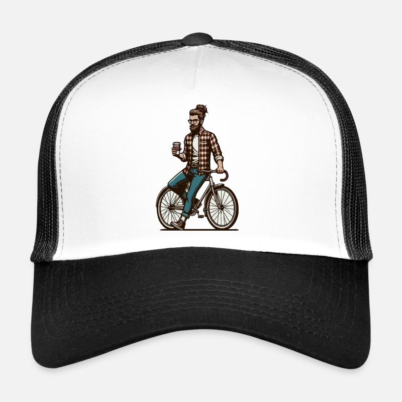 Man on a bicycle with coffee Trucker Cap