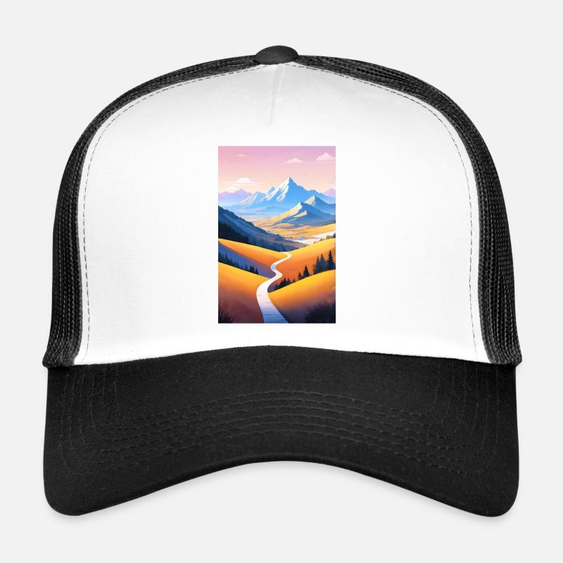 Panoramablick: Bergpfad ins Abendr - Trucker Cap - Weiß/Schwarz