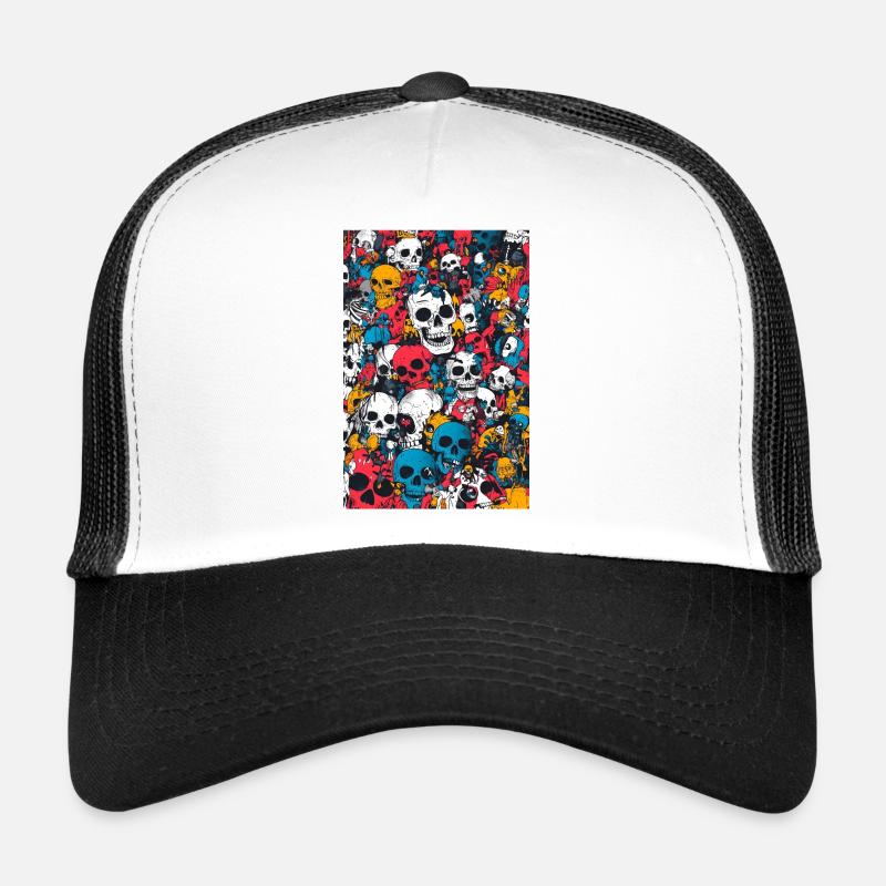 Kaléidoscope de crâne coloré - Casquette trucker  - blanc/noir