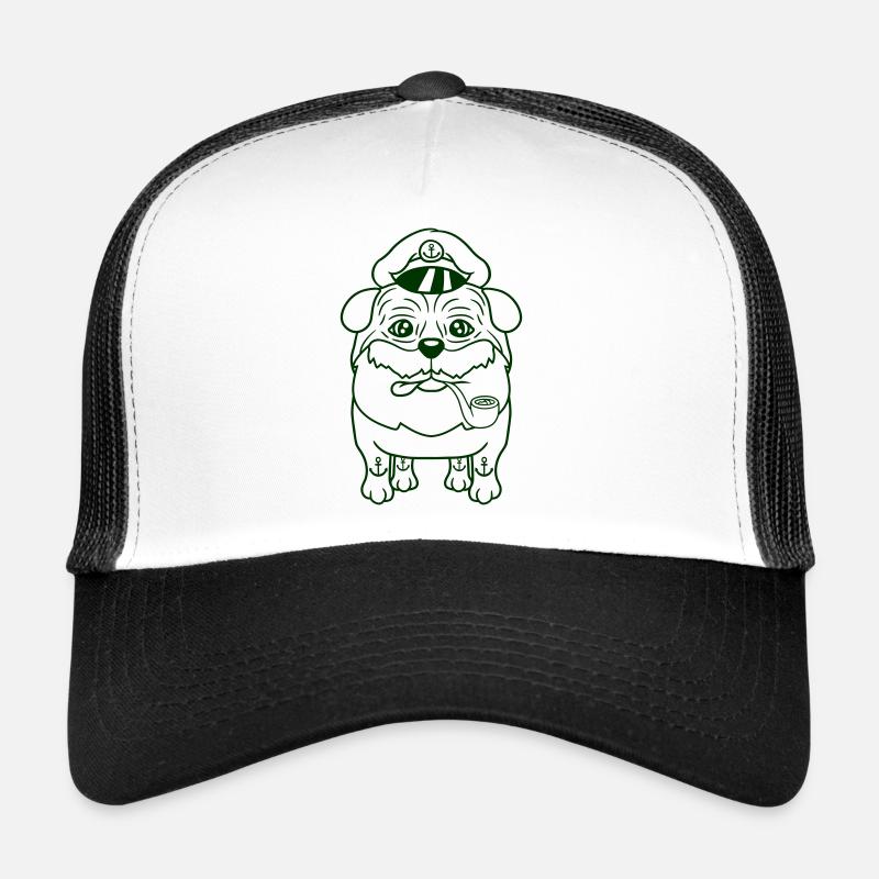 Old Pug Dog Captain Funny Cute Cartoon Comic Trucker Cap