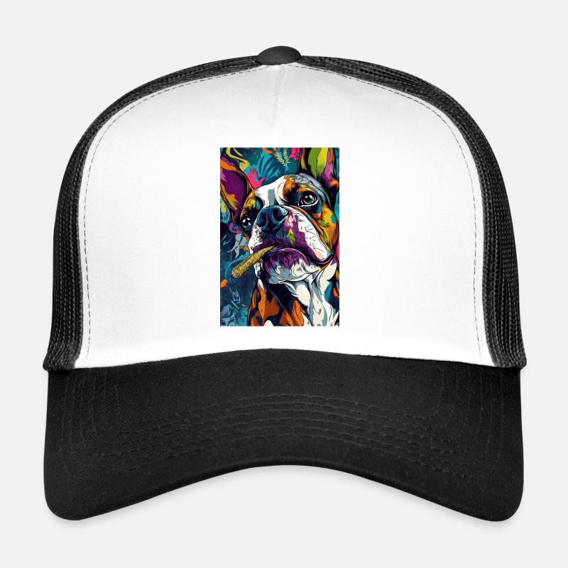 Knallbunte Bulldogge mit Zigarre Trucker Cap