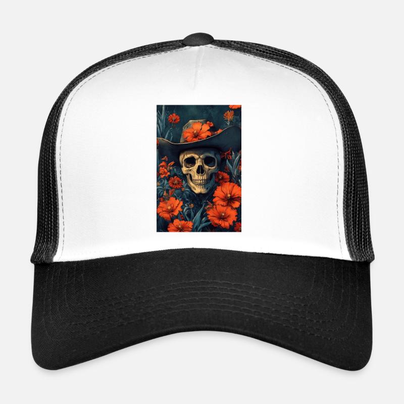 Sombrero squelette dans une mer de fleurs Casquette trucker 