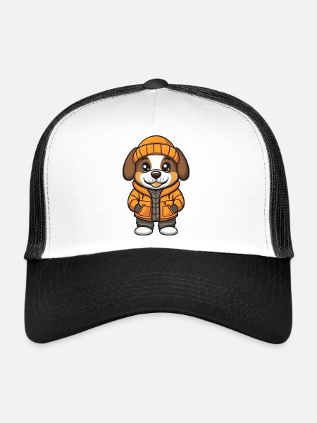Dessin animé de chien de Saint-Bernard - Casquette trucker  - blanc/noir - Devant