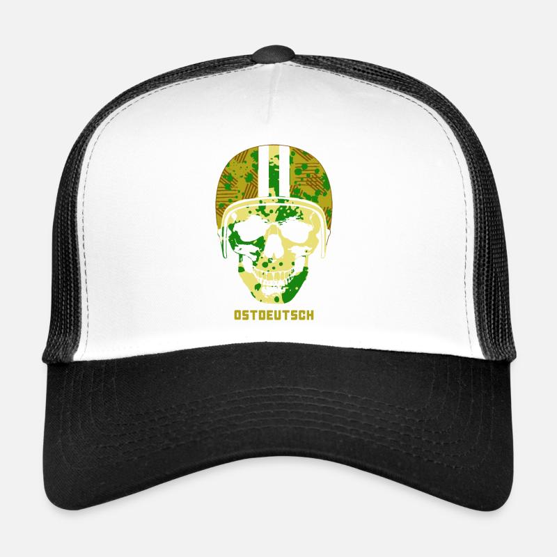 EAST GERMAN CAMO SKULL with moped helmet Trucker Cap
