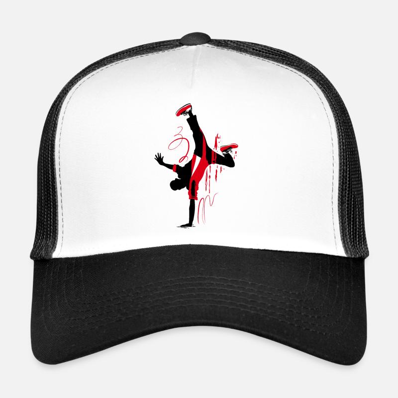 Silhouette de breakdancer en rouge noir, abstrait Casquette trucker 