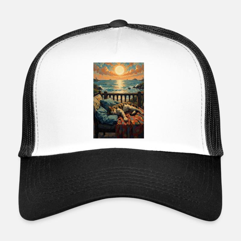 Belle image d’un chat au repos - Casquette trucker  - blanc/noir