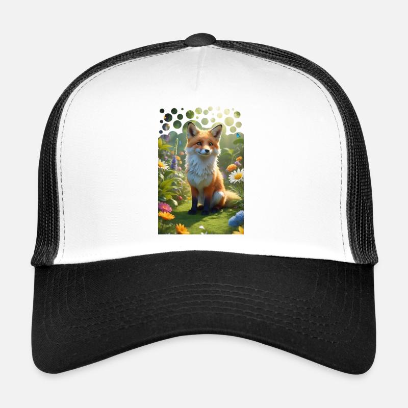 Frecher süßer Fuchs auf einer Wiese mit Blumen Trucker Cap