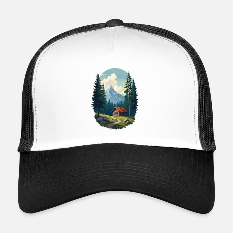 Pixelated cabin in the woods - Trucker Cap - white/black