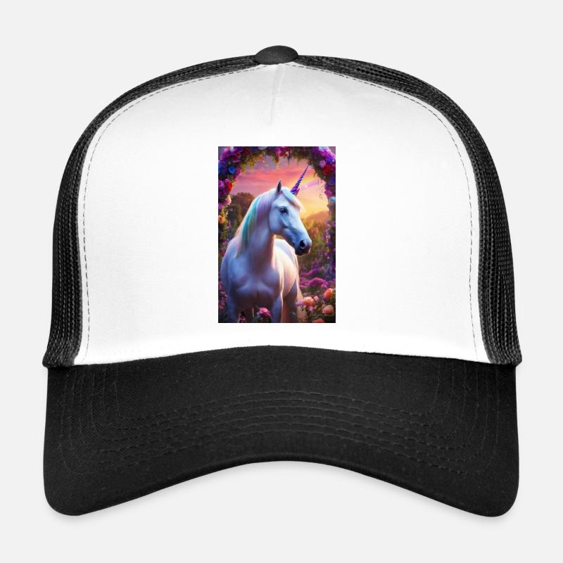 Pastell-Einhorn im Floral Arch Trucker Cap