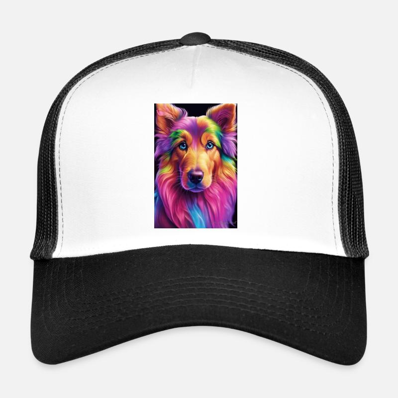 Rainbow Collie Portrait Trucker Cap