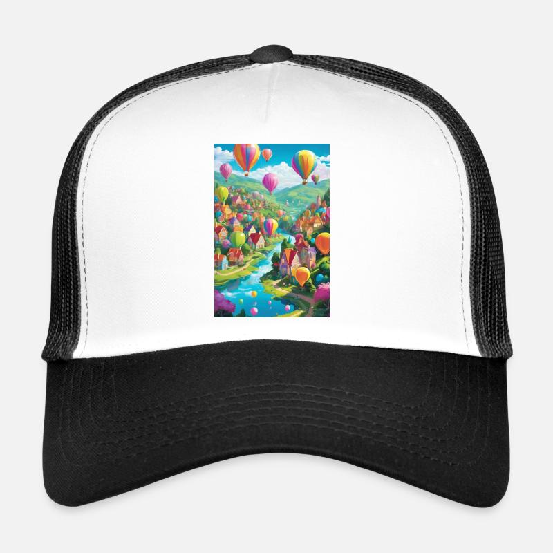 Balloon Villagescape Panorama Trucker Cap