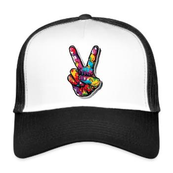 Peace Graffiti Hand Sign Sprayer - Trucker Cap - white/black - Front