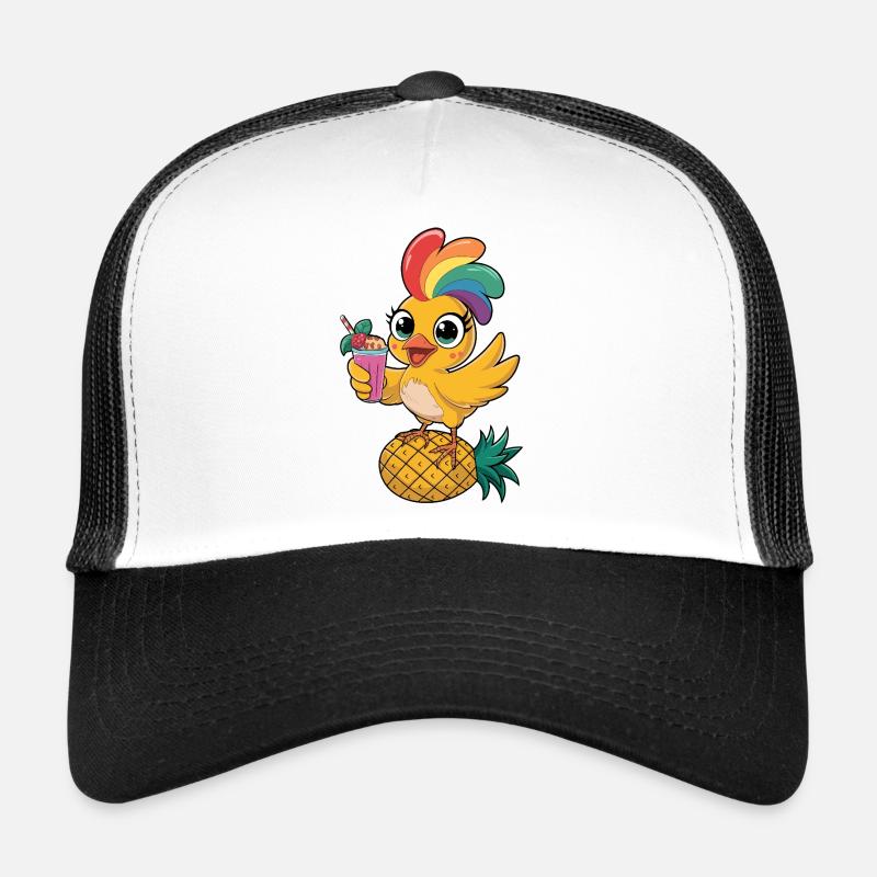 Süßes tropisches Huhn mit Regenbogenfedern Trucker Cap