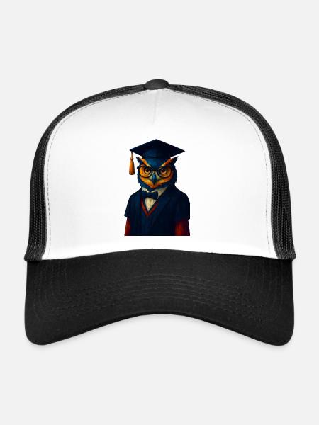 WPAP Style Animal - Owl in Professor Outfit Bow Tie - Trucker Cap - white/black - Front