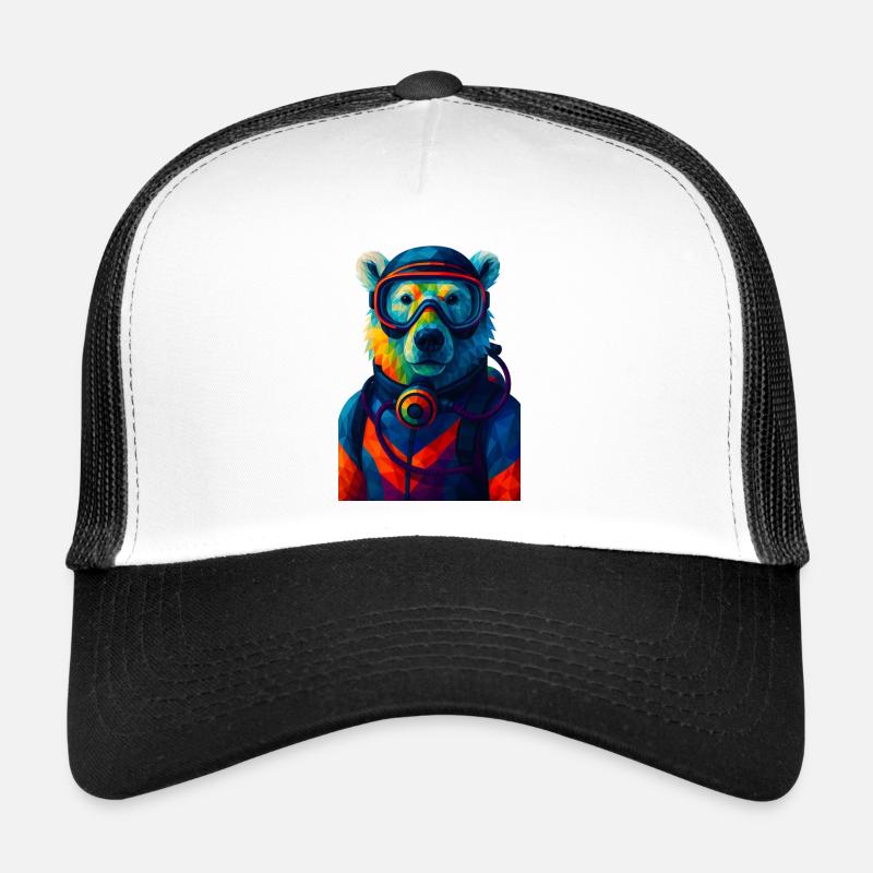 WPAP Style Animals - Polar Bear in Diving Suit Breathing Apparatus Trucker Cap