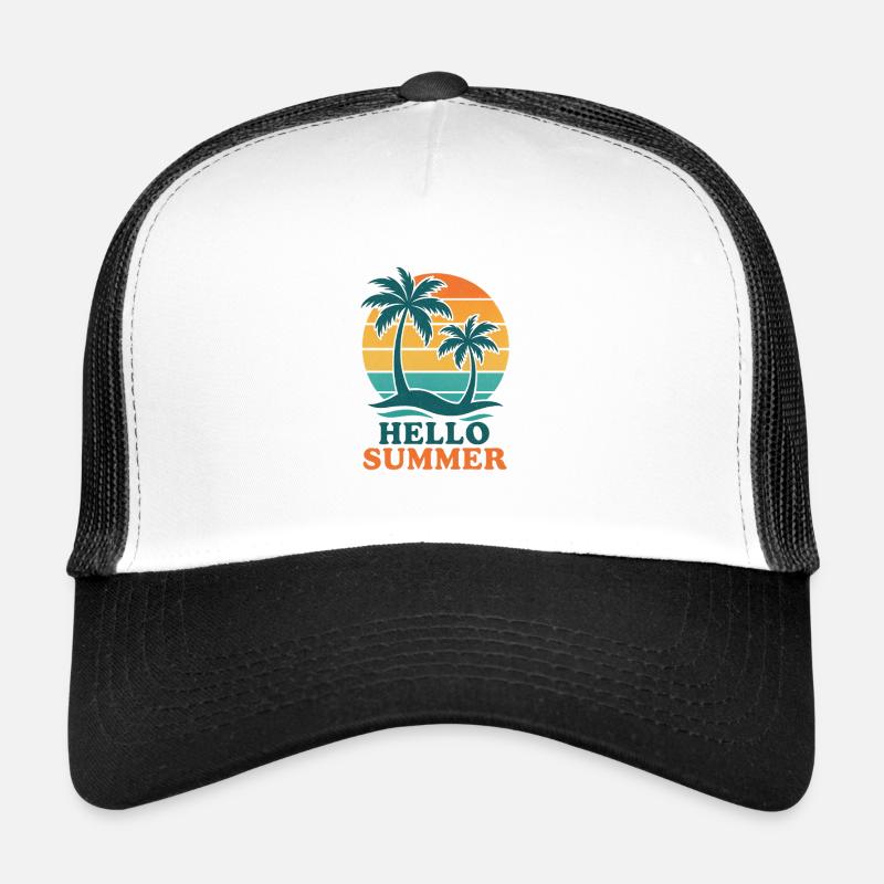 Beach with palm trees and sunset - Trucker Cap - white/black