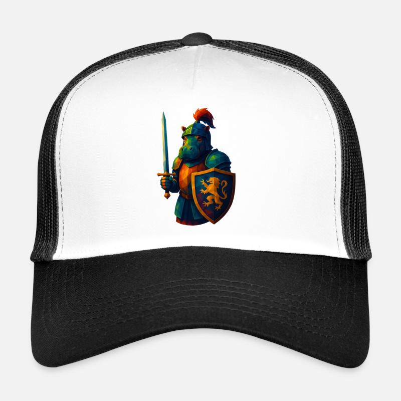 WPAP Style Animals - Hippo with Knight's Armor, Sword Trucker Cap