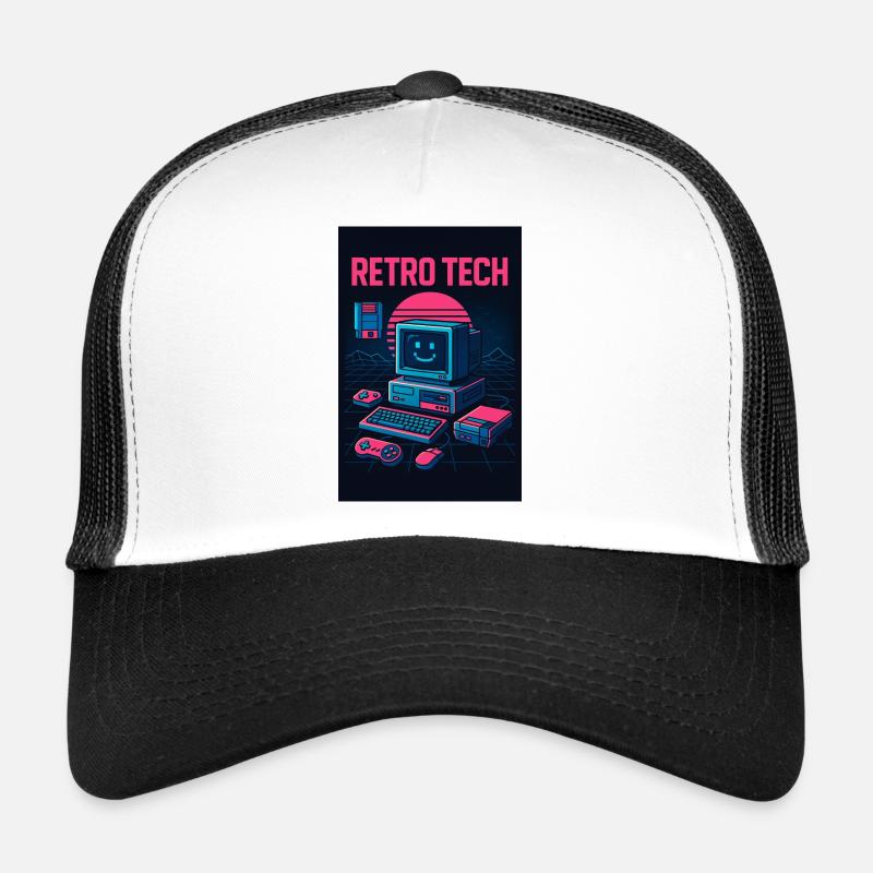 Retro Tech Computer Graphic Designer with Smile Trucker Cap