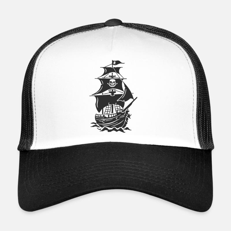 Spukende Piratenschiff-Silhouette - Trucker Cap - Weiß/Schwarz