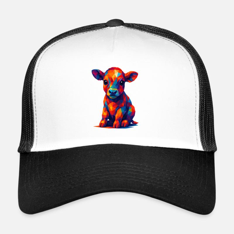 WPAP Polygon Kawaii Stil Tiere Baby Kälbchen Kuh - Trucker Cap - Weiß/Schwarz