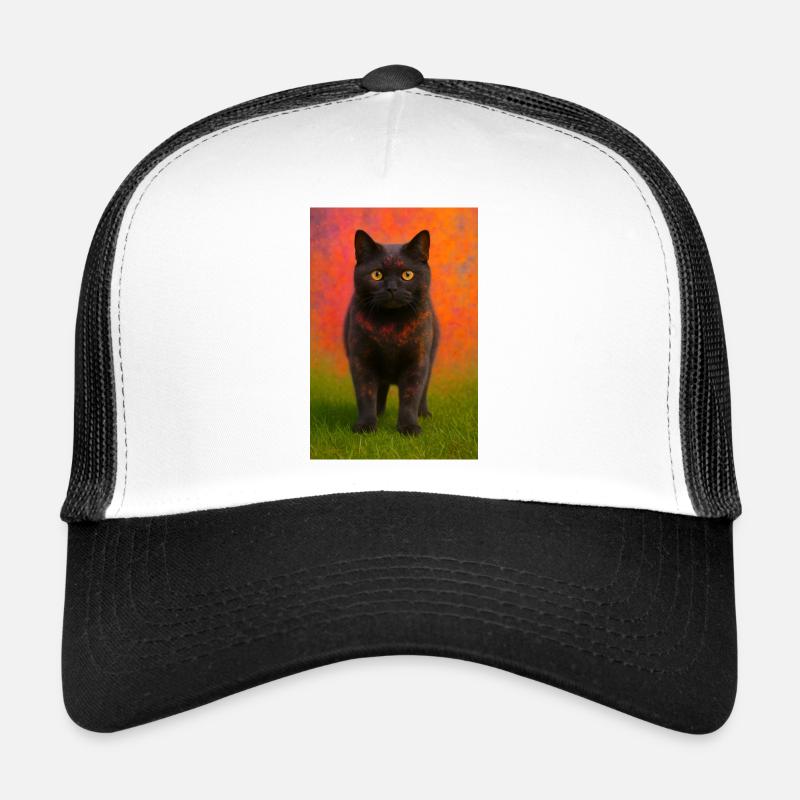Nachtkatze mit Farbexplosion im Hintergrund - Trucker Cap - Weiß/Schwarz