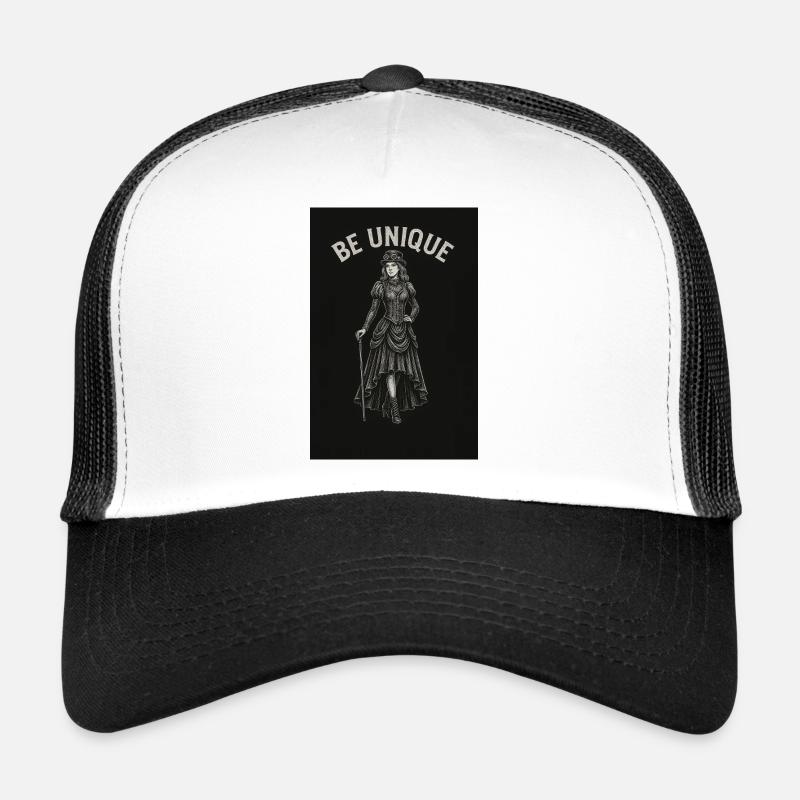 Dame steampunk avec poulet de plomb - Casquette trucker  - blanc/noir