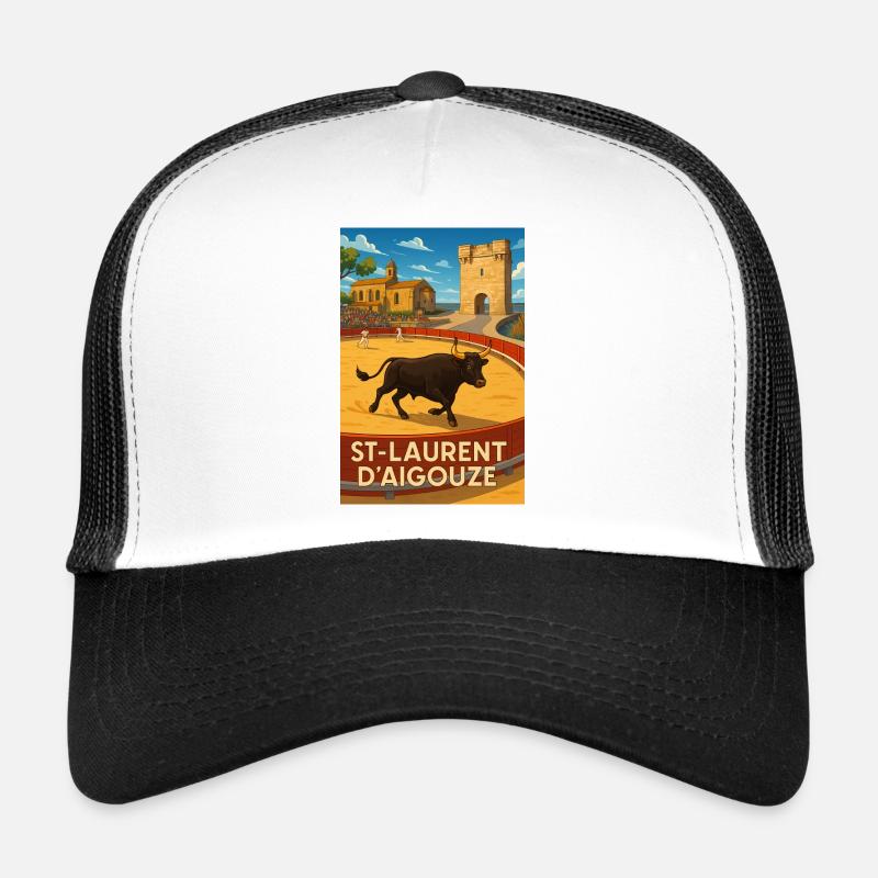 Course de Taureau à Saint-Laurent d'Aigouze - Casquette trucker  - blanc/noir