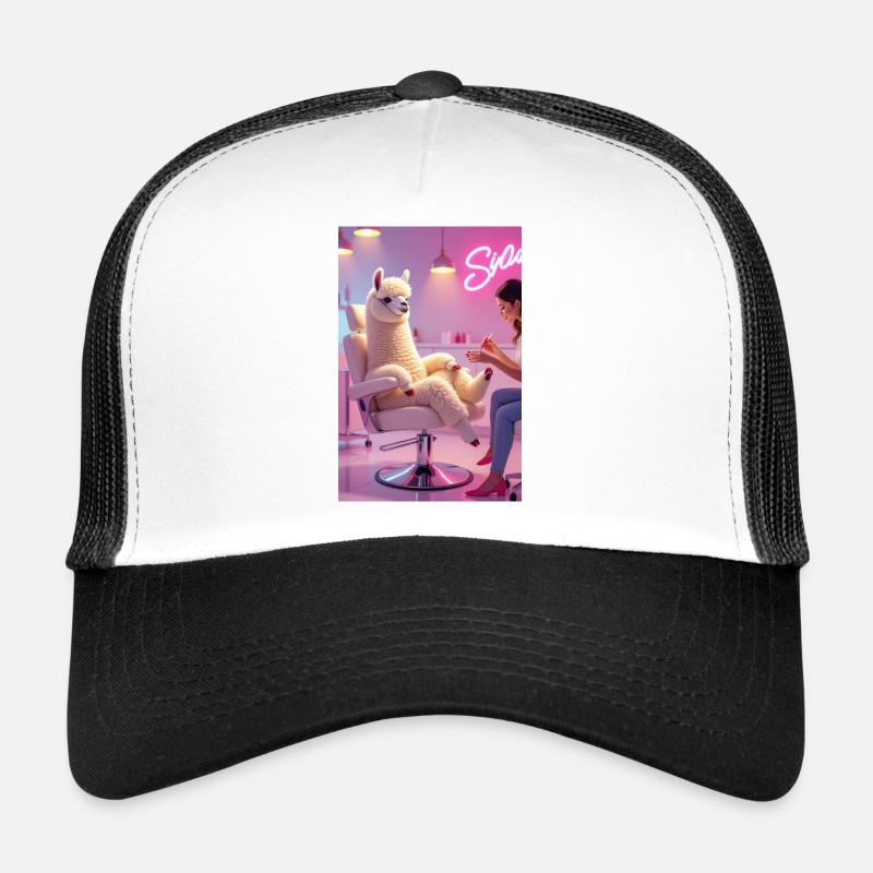 Lyrical Llama in Modern Salon Trucker Cap