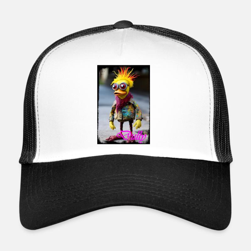 Personnage de poupée coloré avec une sensation de caoutchouc Casquette trucker 