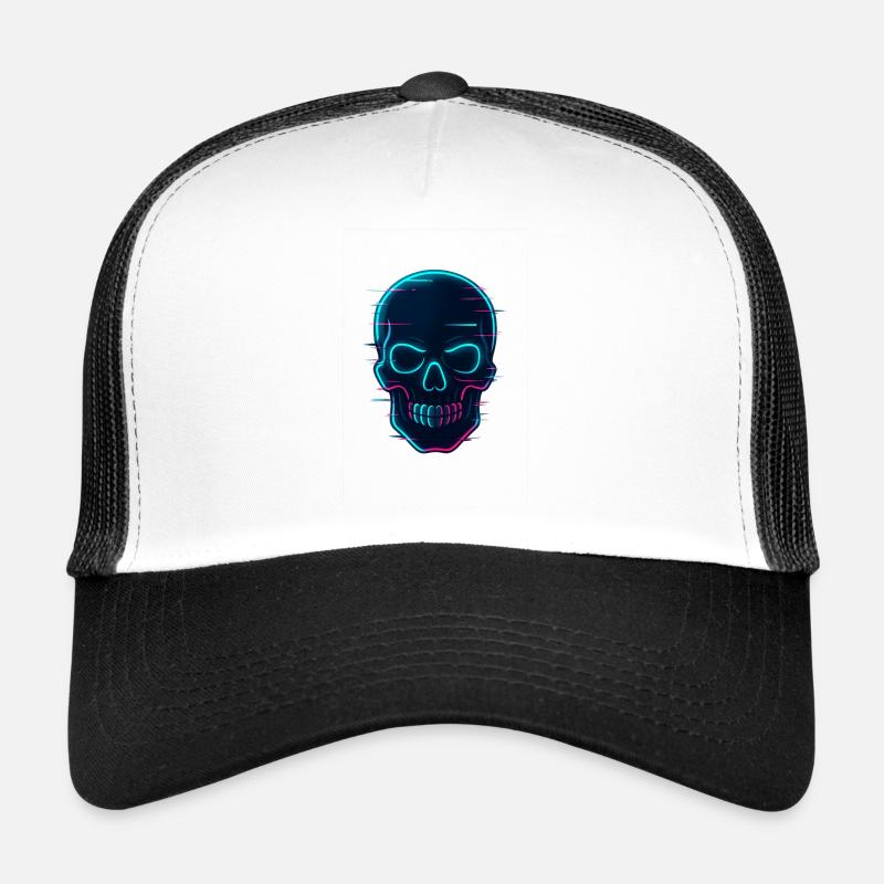 Neon Cyber Skull Design - Trucker Cap - Weiß/Schwarz