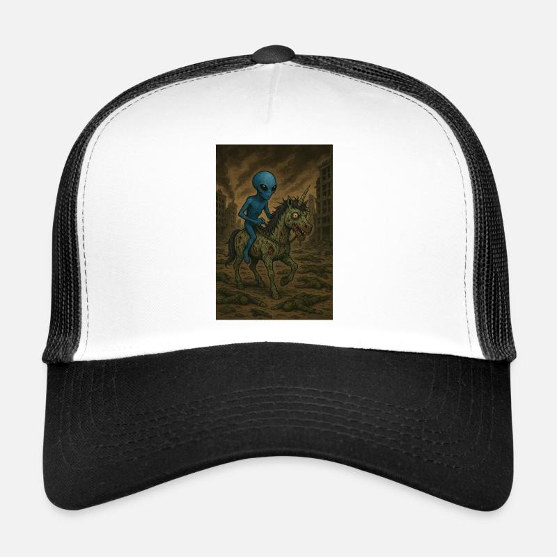 Außerirdischer  auf Zombie Einhorn  - Trucker Cap - Weiß/Schwarz