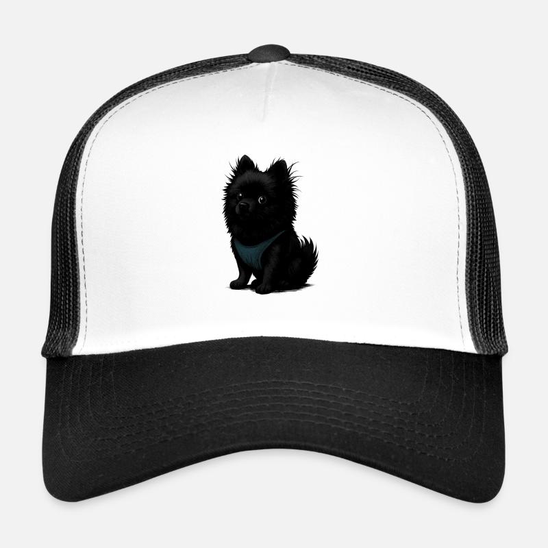 Black Spitz Dog with Blue Vest Trucker Cap