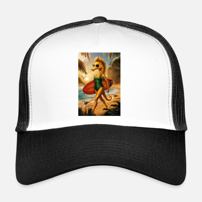 Surfer Humanoid Seahorse - Trucker Cap - white/black
