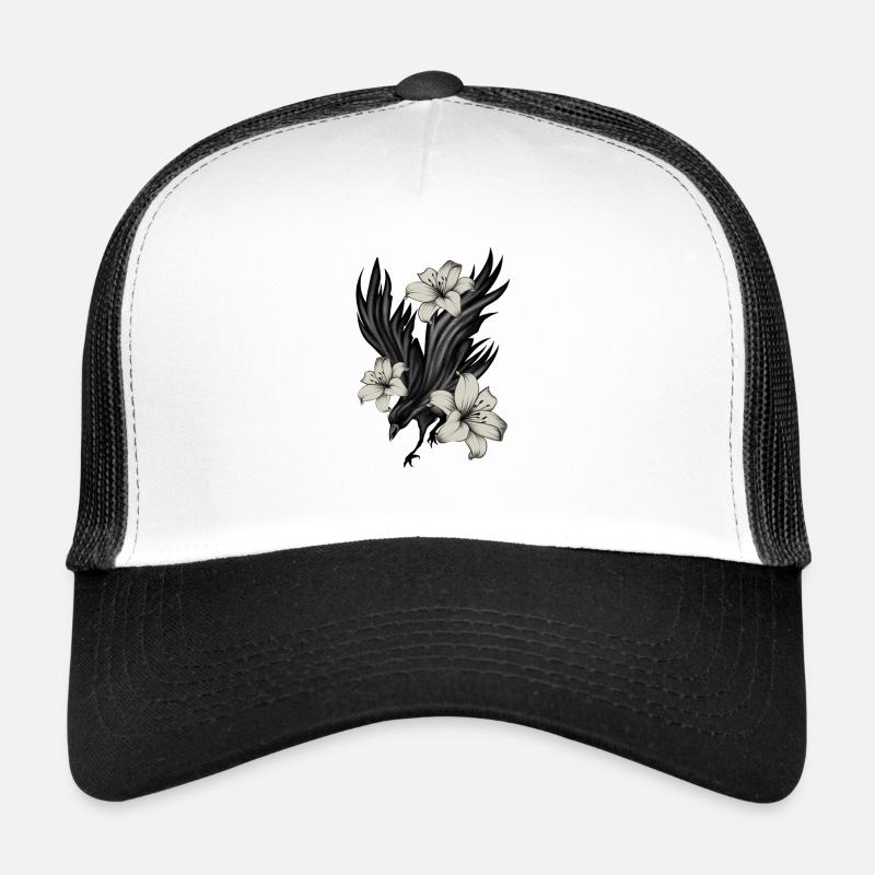 Corbeau noir avec lys blancs Casquette trucker 