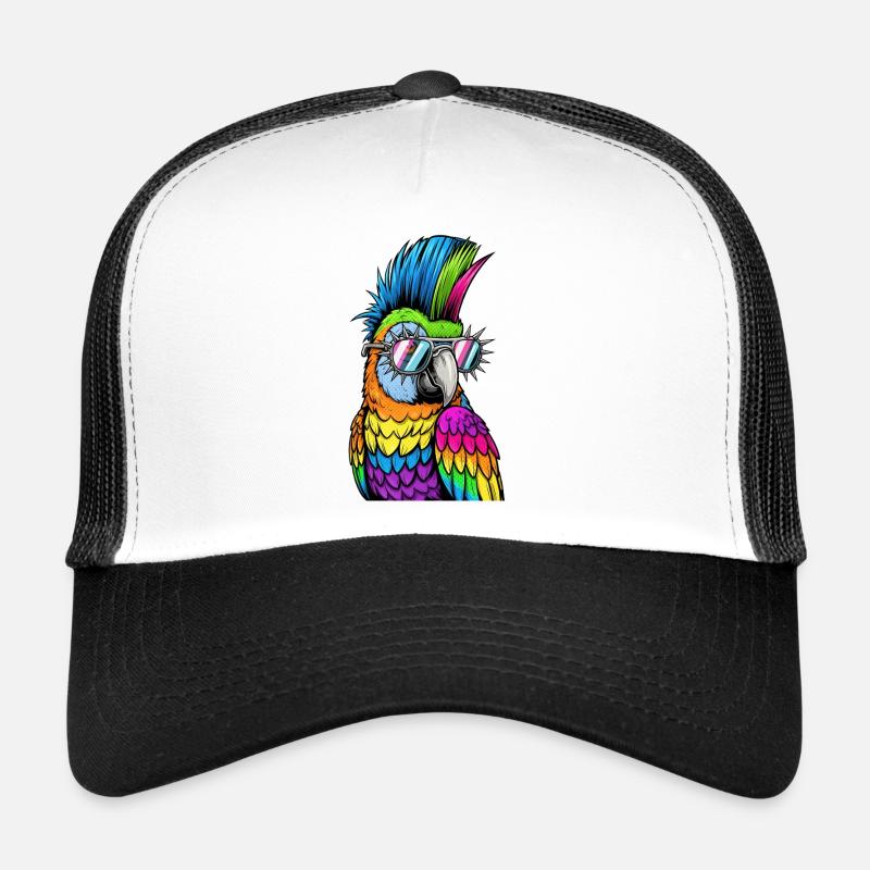 Colorful disco parrot with sunglasses Trucker Cap