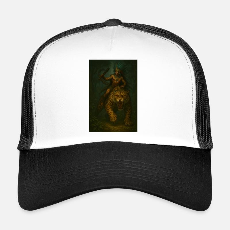 Apache Shaman on Jaguar in the Mystic Forest - Trucker Cap - white/black