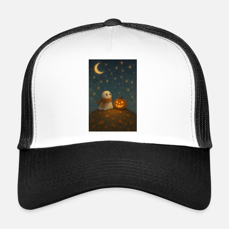 Halloween Ghost with Pumpkin Trucker Cap