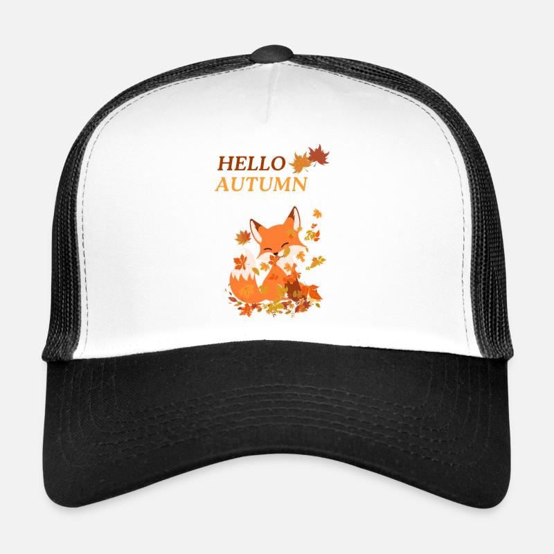 Renard espiègle avec des feuilles - Casquette trucker  - blanc/noir