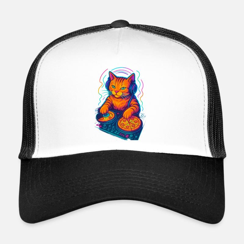 Neon DJ Cat Design Trucker Cap