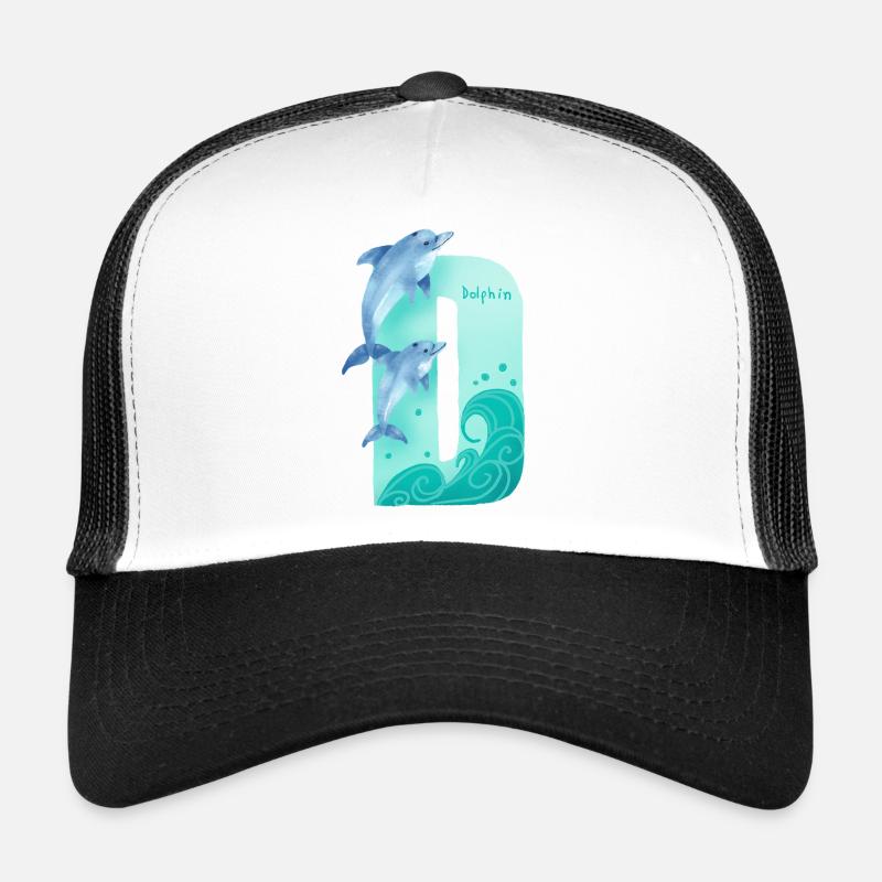 Whimsical Alphabet. Letter D. Blue Dolphin design. Trucker Cap