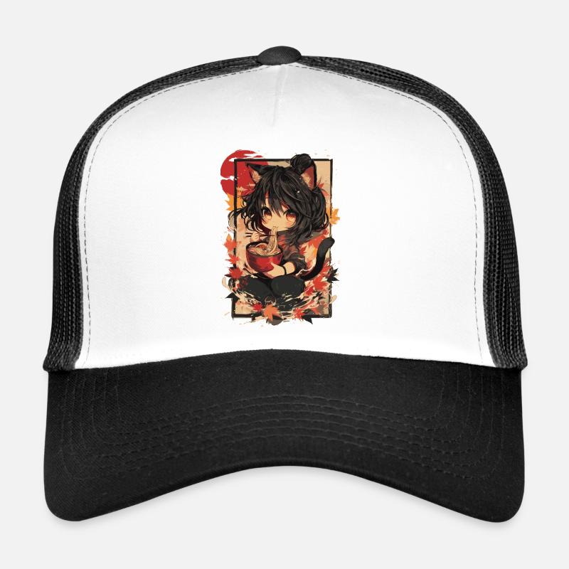 Katzenmädchen Ramen Herbst - Trucker Cap - Weiß/Schwarz